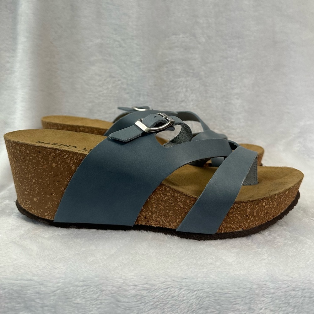NWOT Marina Luna Blue Wedge Sandals